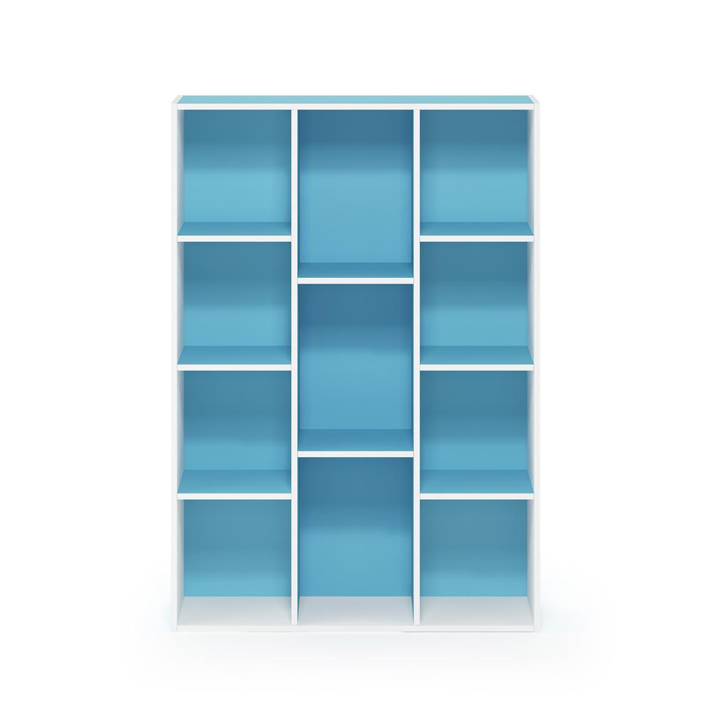 Furinno 11-Cube Reversible Open Shelf Bookcase, White/Light Blue. Picture 3