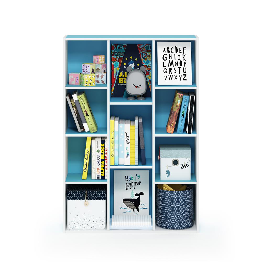 Furinno 11-Cube Reversible Open Shelf Bookcase, White/Light Blue. Picture 4