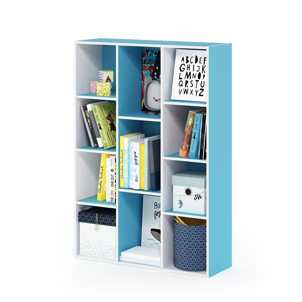 Furinno 11-Cube Reversible Open Shelf Bookcase, White/Light Blue. Picture 5