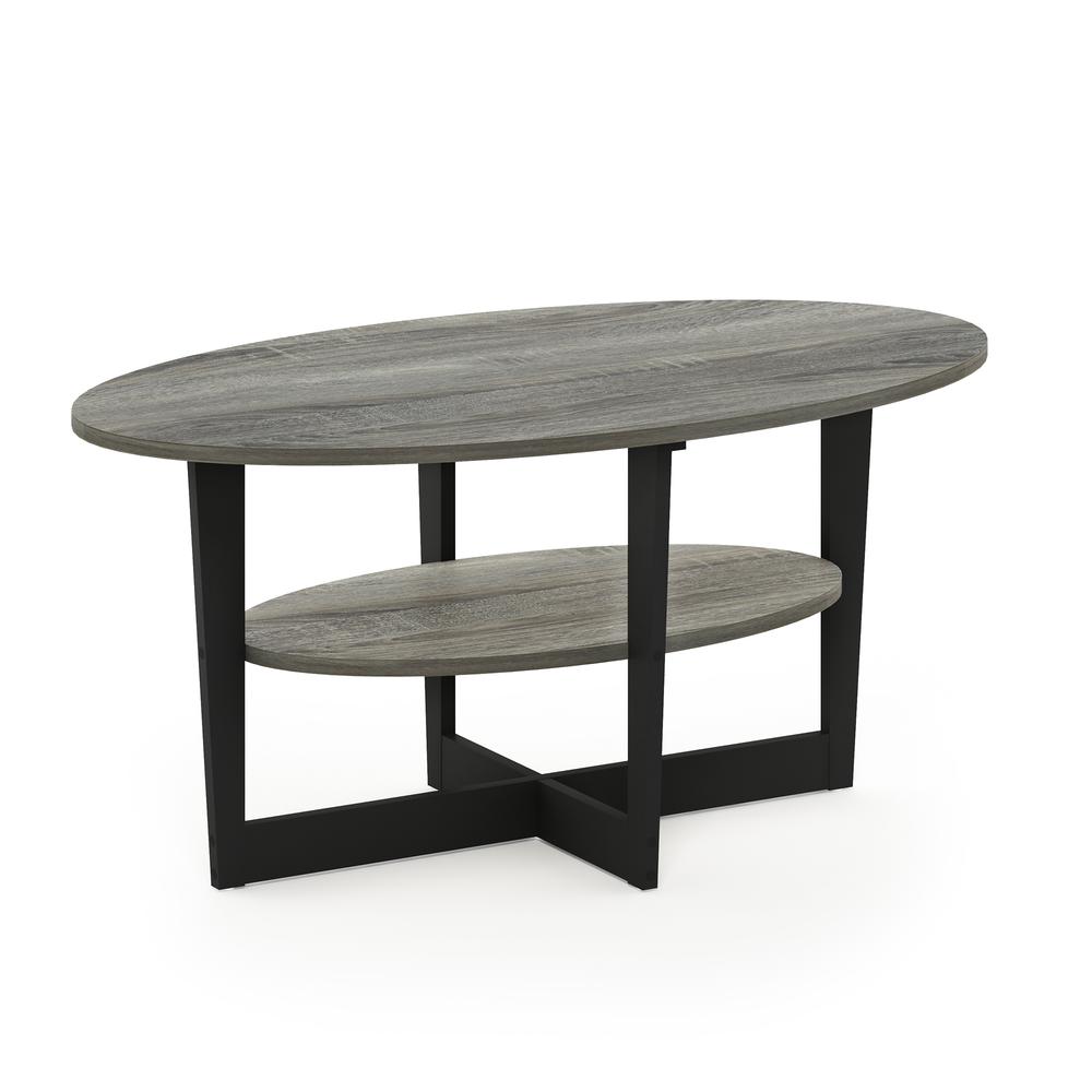 Furinno JAYA Oval Coffee Table, French Oak Grey/Black. Picture 1