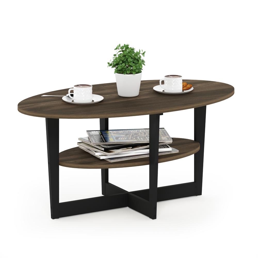 Furinno JAYA Oval Coffee Table, Columbia Walnut/Black. Picture 4