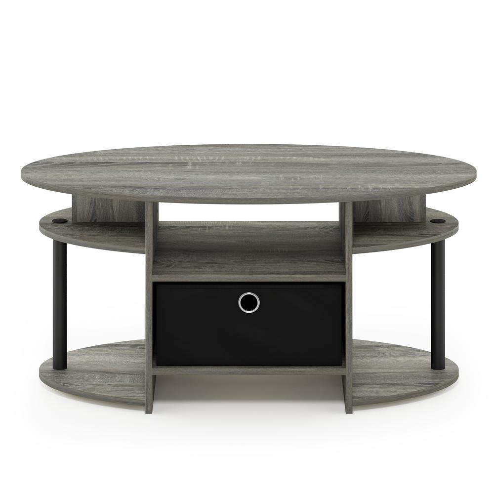 FURINNO JAYA Simple Design Oval Coffee Table, French Oak Grey/Black/Black. Picture 3