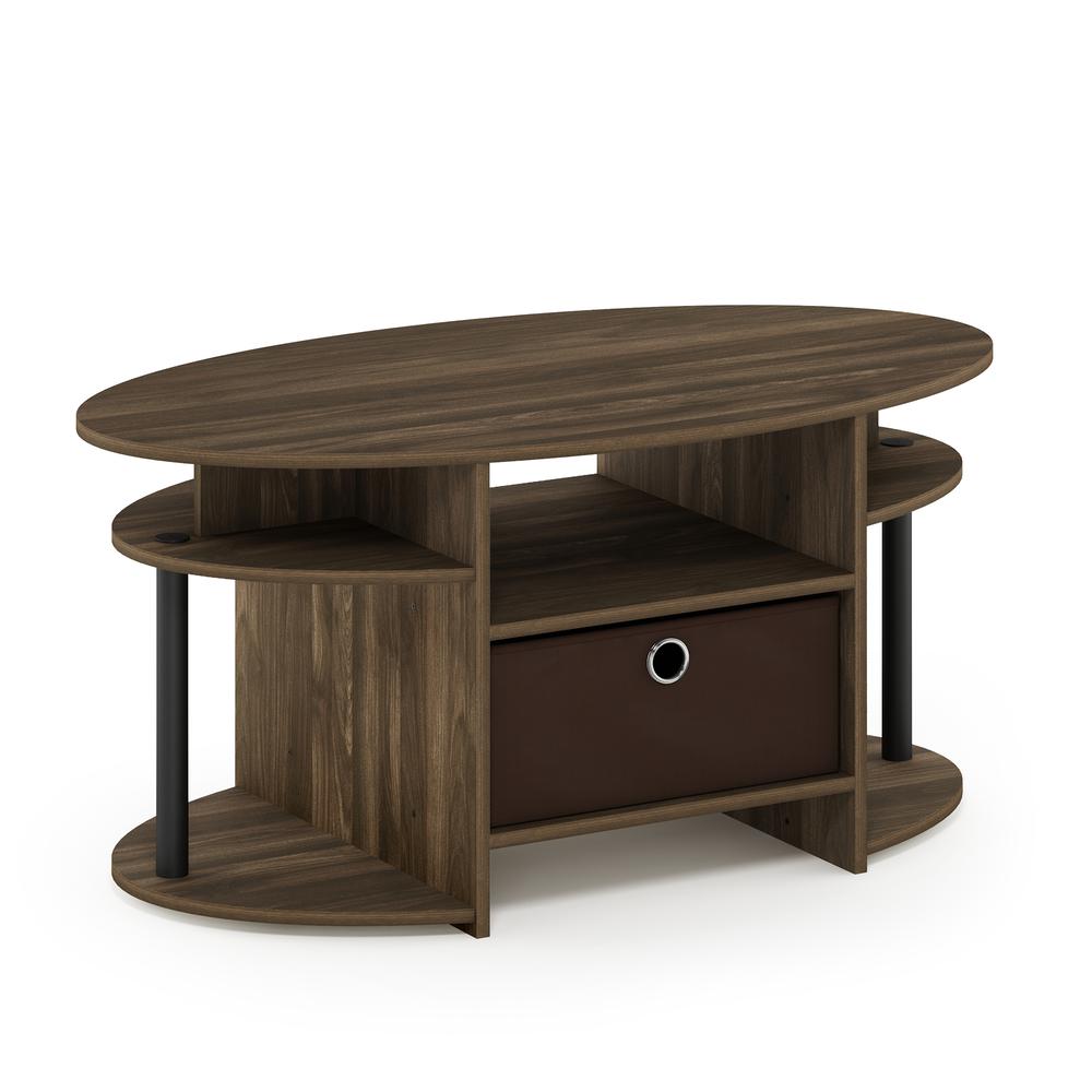 FURINNO JAYA Simple Design Oval Coffee Table, Columbia Walnut/Black/Dark Brown. Picture 1