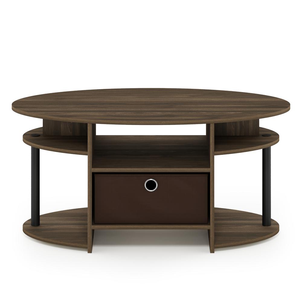 FURINNO JAYA Simple Design Oval Coffee Table, Columbia Walnut/Black/Dark Brown. Picture 3