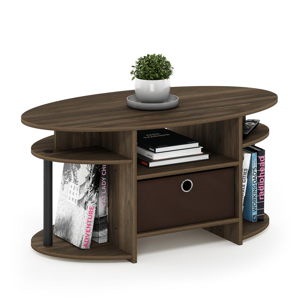 FURINNO JAYA Simple Design Oval Coffee Table, Columbia Walnut/Black/Dark Brown. Picture 4