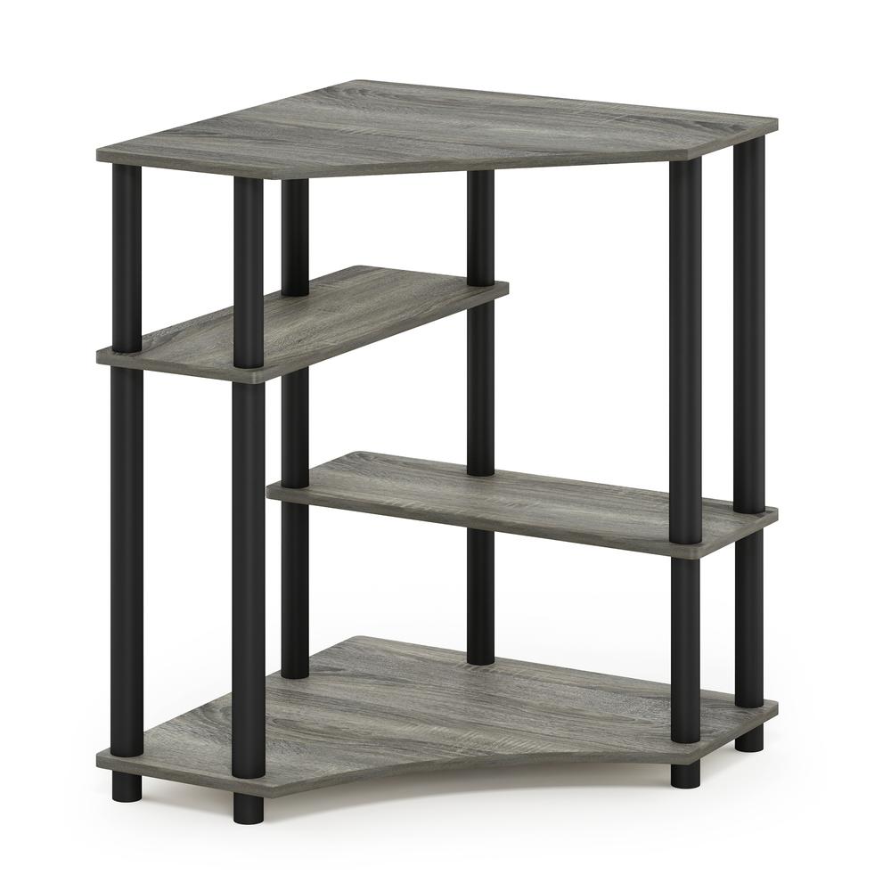 Furinno Turn-N-Tube Space Saving Corner Desk with Shelves, French Oak Grey/Black. Picture 1