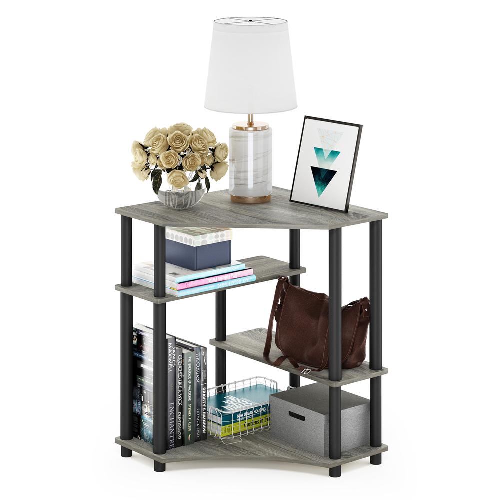 Furinno Turn-N-Tube Space Saving Corner Desk with Shelves, French Oak Grey/Black. Picture 4