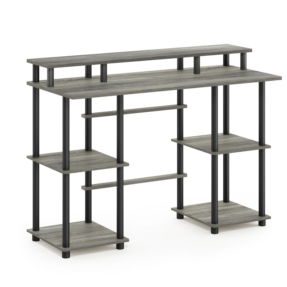 Furinno Turn-N-Tube Computer Desk with Top Shelf, French Oak Grey/Black. Picture 1