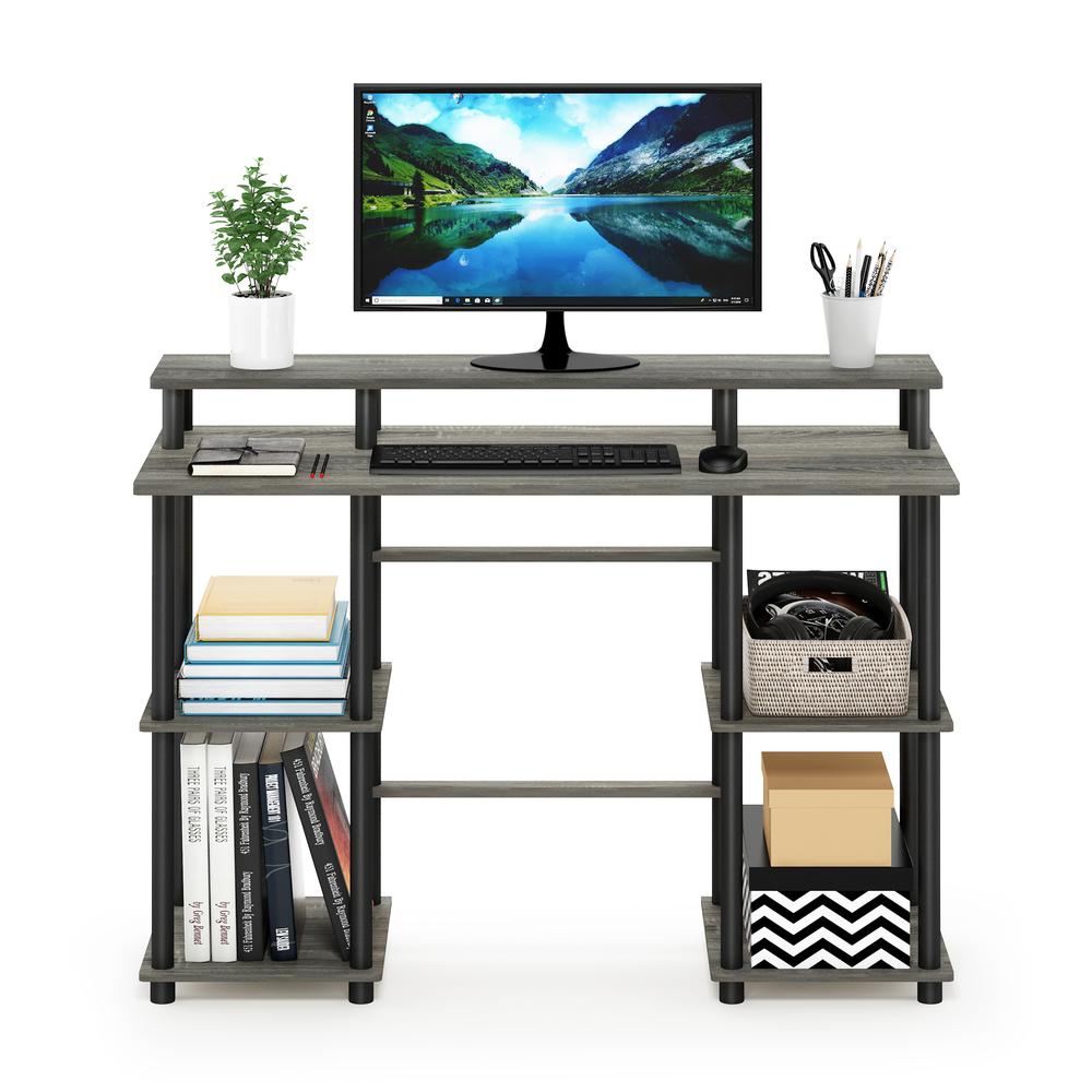 Furinno Turn-N-Tube Computer Desk with Top Shelf, French Oak Grey/Black. Picture 4
