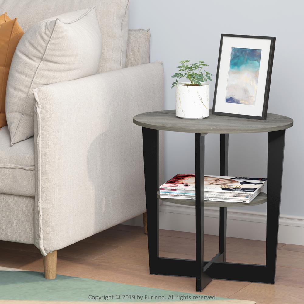 Furinno JAYA Oval End Table, French Oak Grey/Black. Picture 6