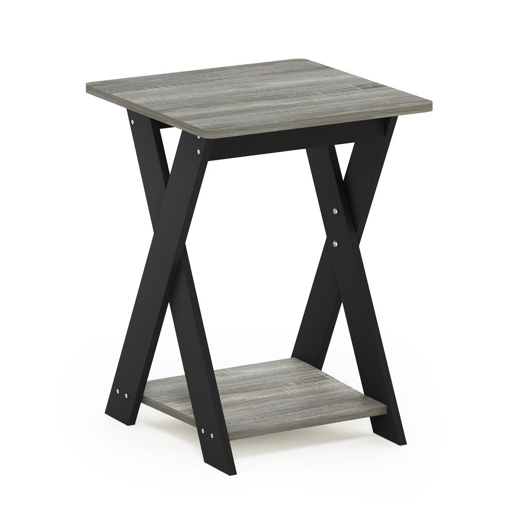 Furinno Modern Simplistic Criss-Crossed End Table, French Oak Grey/Black. Picture 1