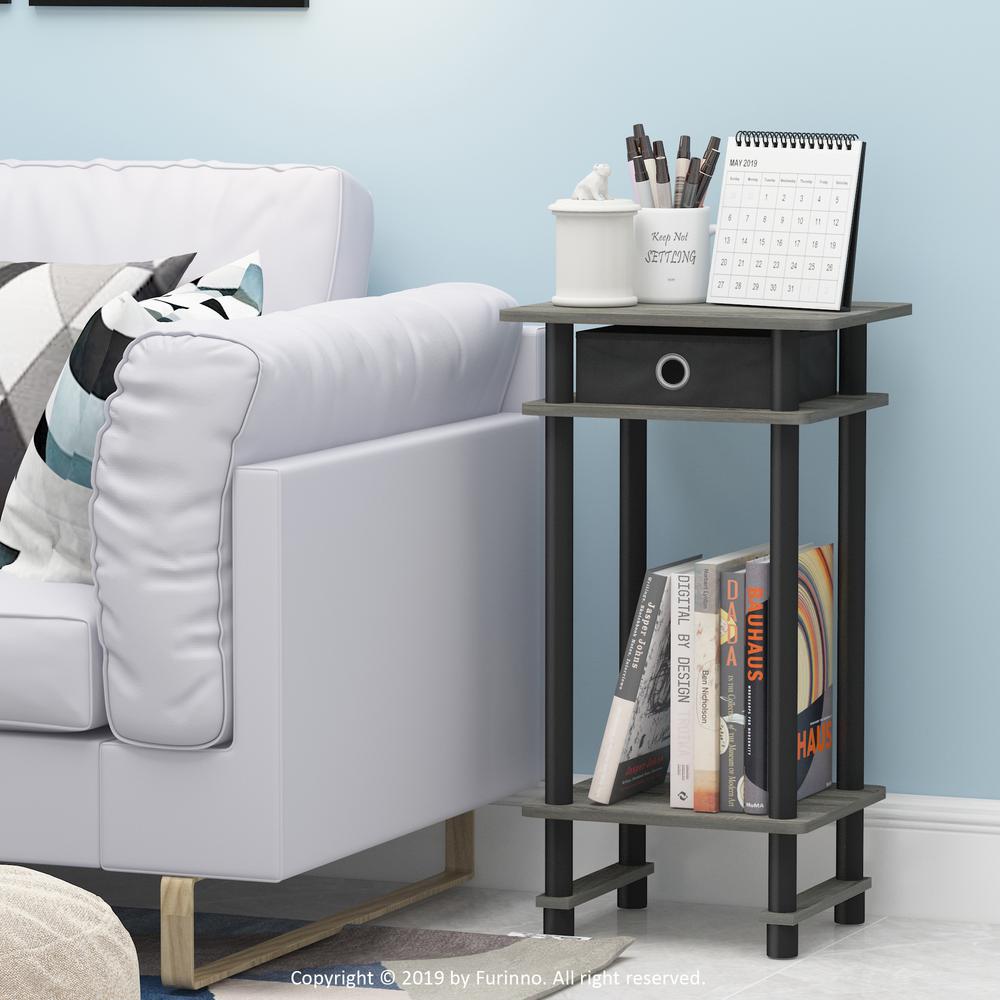 Furinno 17017 Turn-N-Tube Tall End Table with Bin, French Oak Grey/Black/Black. Picture 6