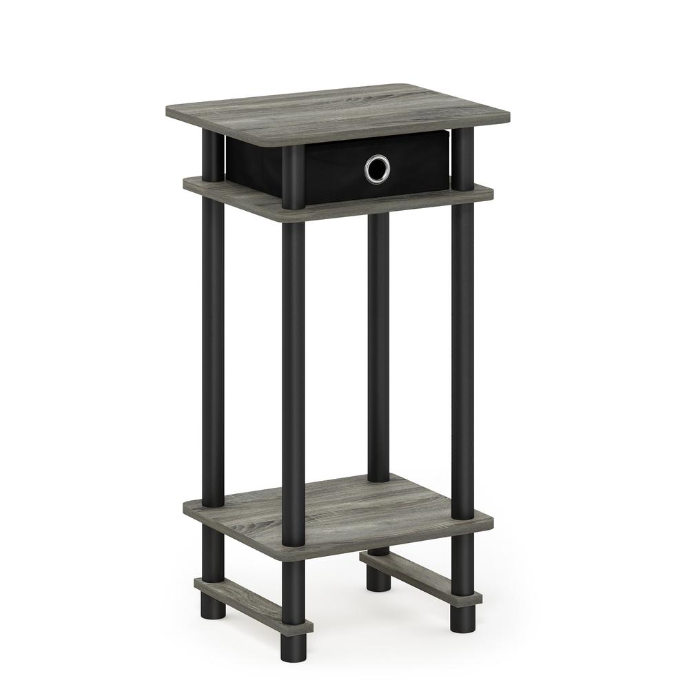 Furinno 17017 Turn-N-Tube Tall End Table with Bin, French Oak Grey/Black/Black. Picture 1