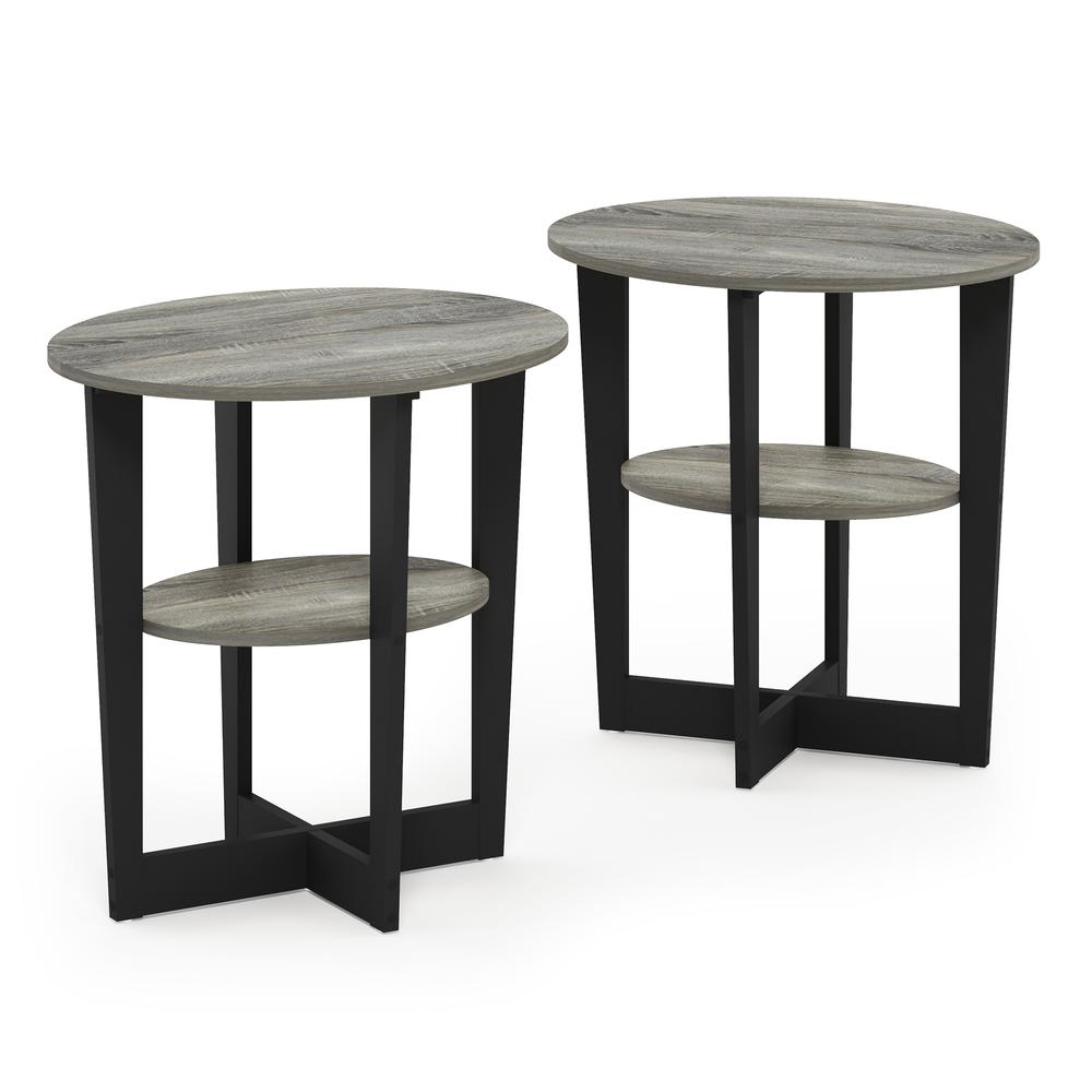 Furinno JAYA Oval End Table, Set of Two, French Oak Grey/Black. Picture 1
