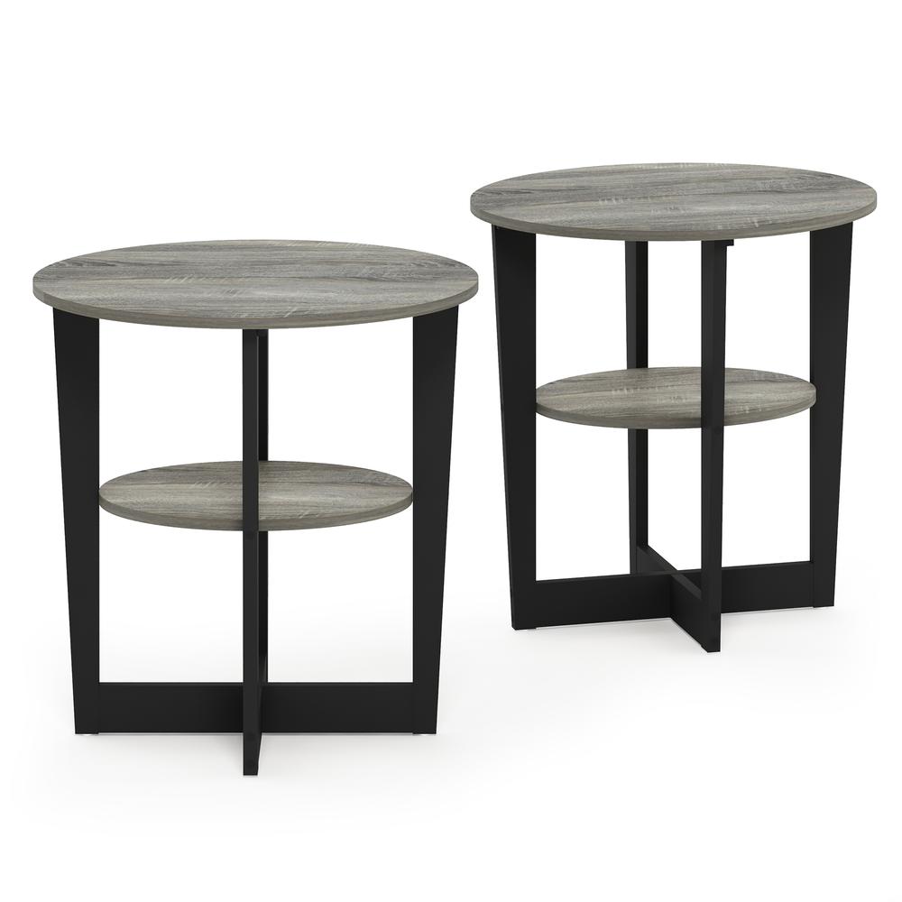 Furinno JAYA Oval End Table, Set of Two, French Oak Grey/Black. Picture 3