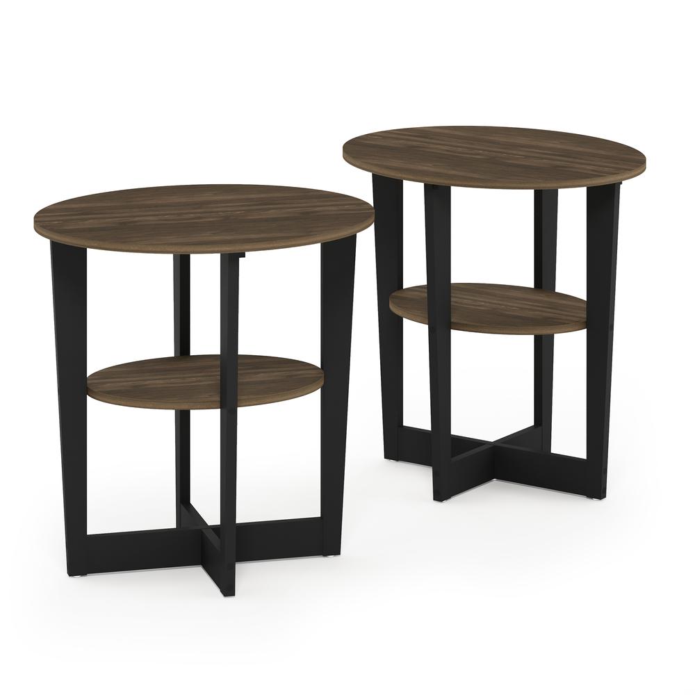 Furinno JAYA Oval End Table, Set of Two, Columbia Walnut/Black. Picture 1