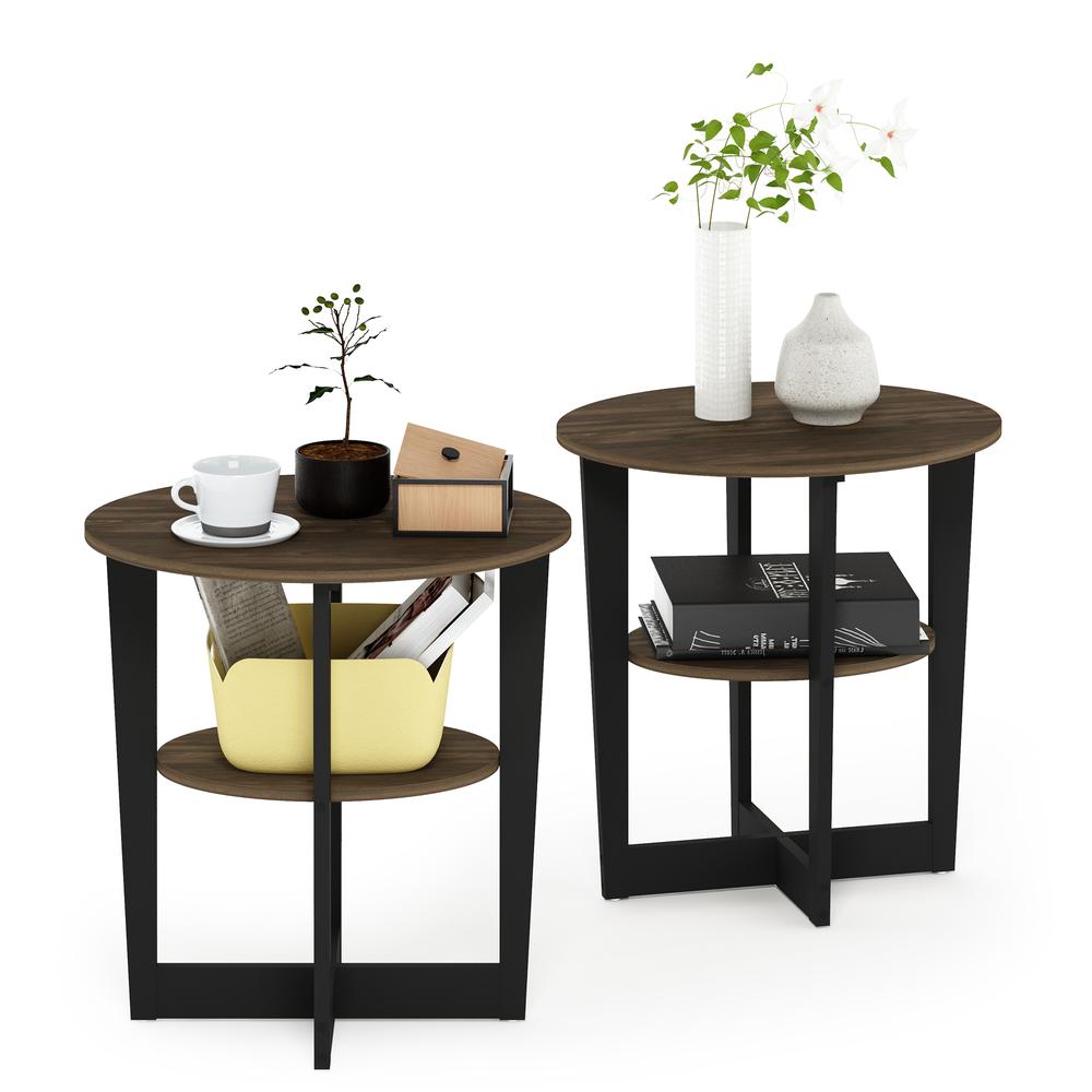 Furinno JAYA Oval End Table, Set of Two, Columbia Walnut/Black. Picture 4