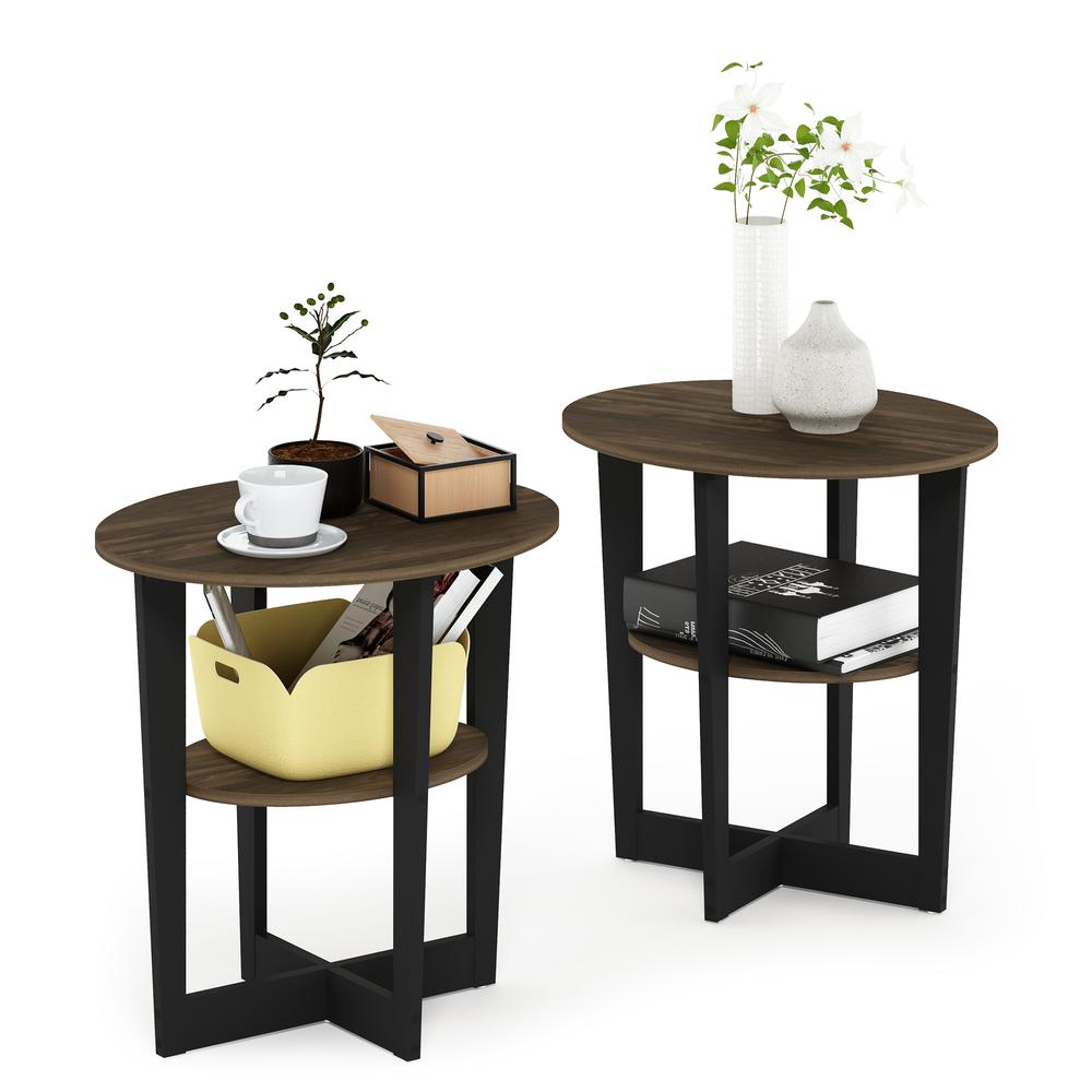 Furinno JAYA Oval End Table, Set of Two, Columbia Walnut/Black. Picture 5