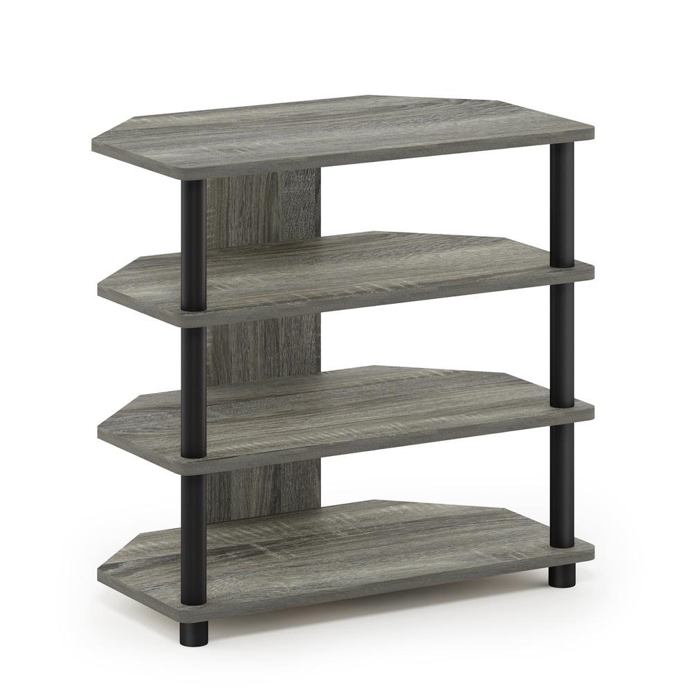 Furinno Turn-N-Tube Easy Assembly 4-Tier Petite TV Stand, French Oak Grey/Black. Picture 1