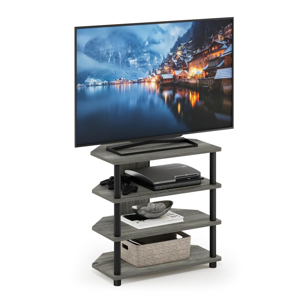 Furinno Turn-N-Tube Easy Assembly 4-Tier Petite TV Stand, French Oak Grey/Black. Picture 4