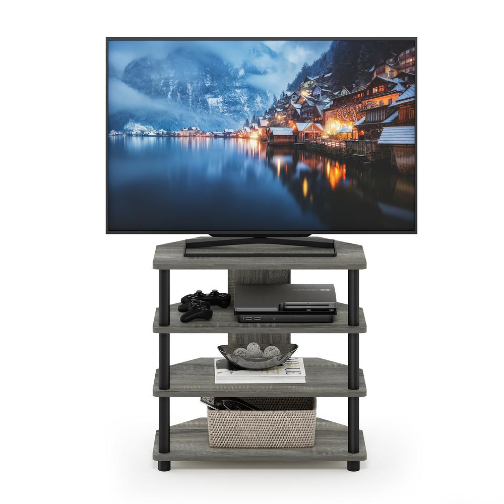 Furinno Turn-N-Tube Easy Assembly 4-Tier Petite TV Stand, French Oak Grey/Black. Picture 5