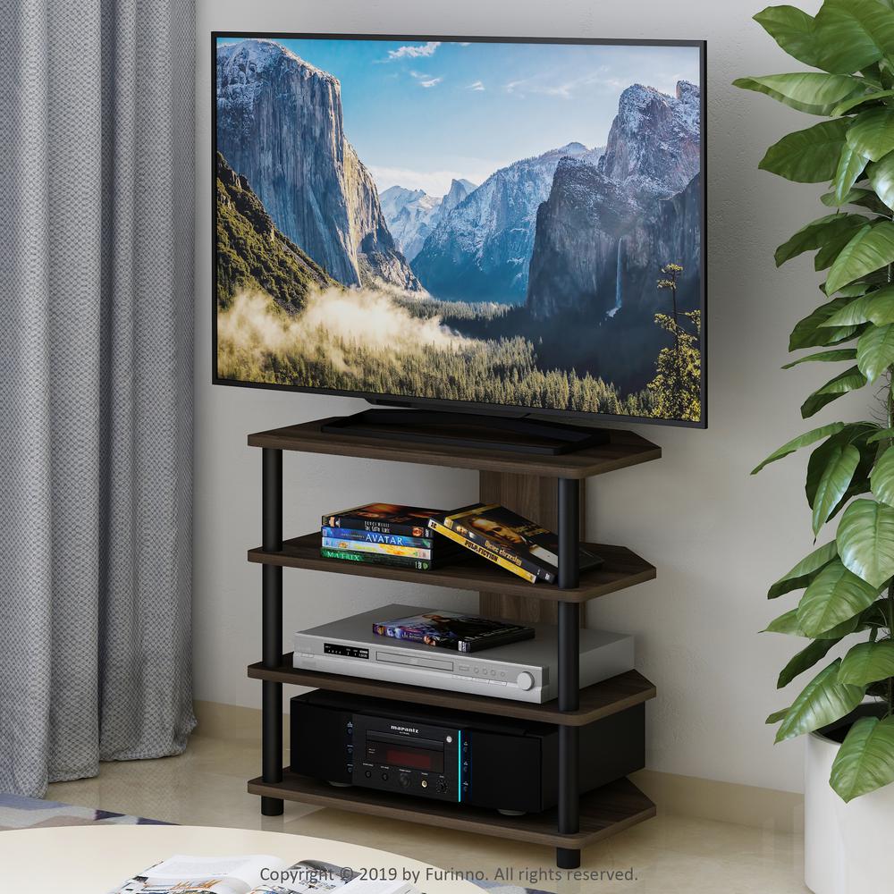 Furinno Turn-N-Tube Easy Assembly 4-Tier Petite TV Stand, Columbia Walnut/Black. Picture 6