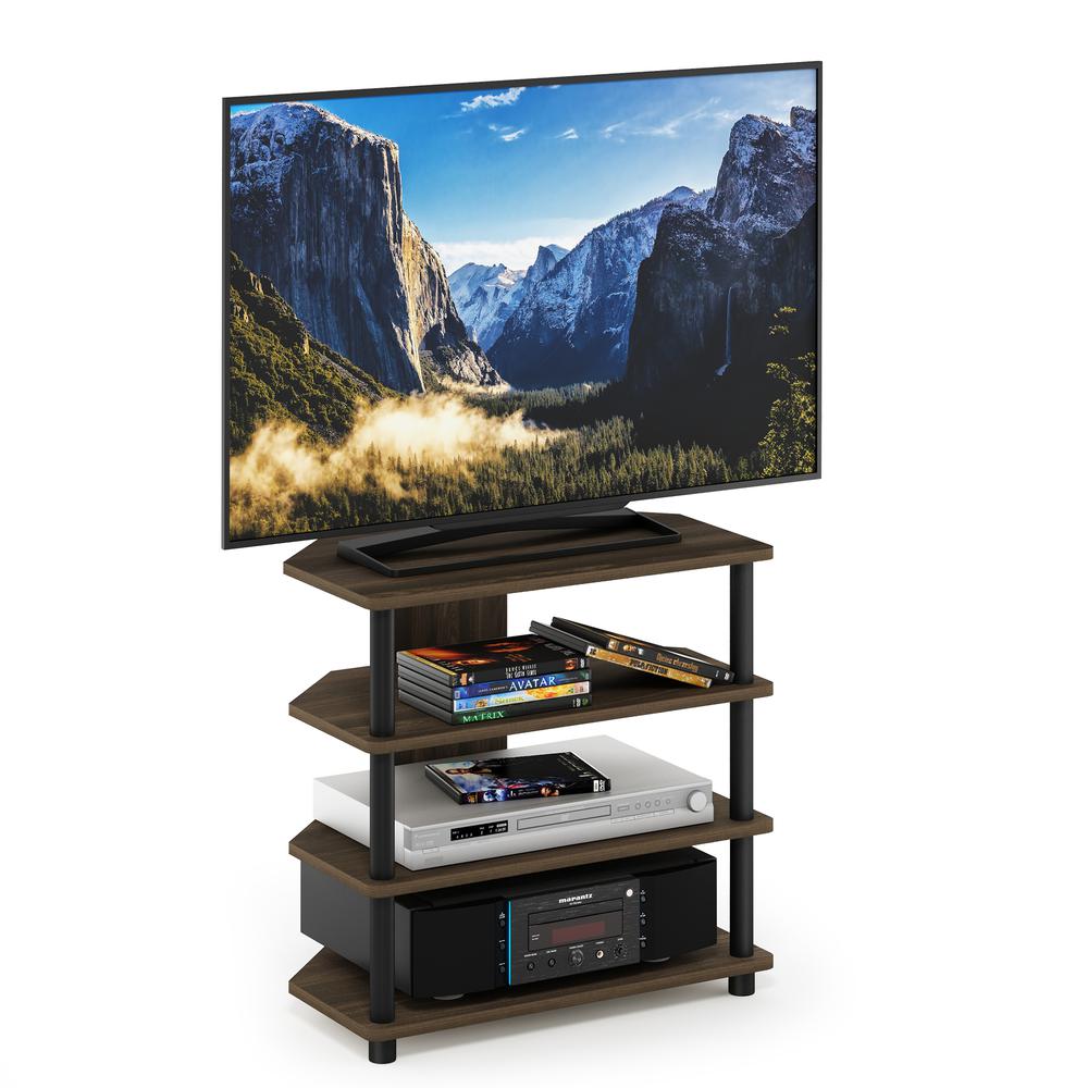 Furinno Turn-N-Tube Easy Assembly 4-Tier Petite TV Stand, Columbia Walnut/Black. Picture 4
