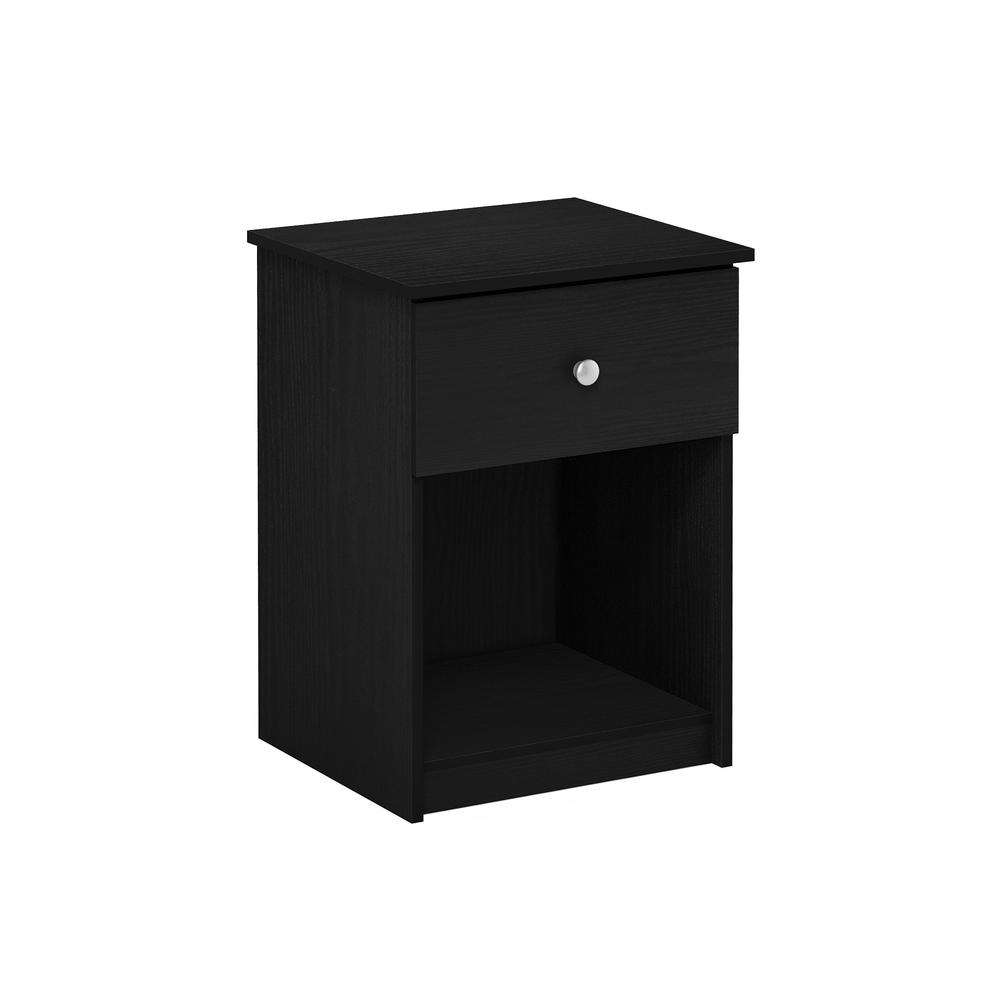 Furinno Lucca Nightstand with One Drawer, Black Oak. Picture 1