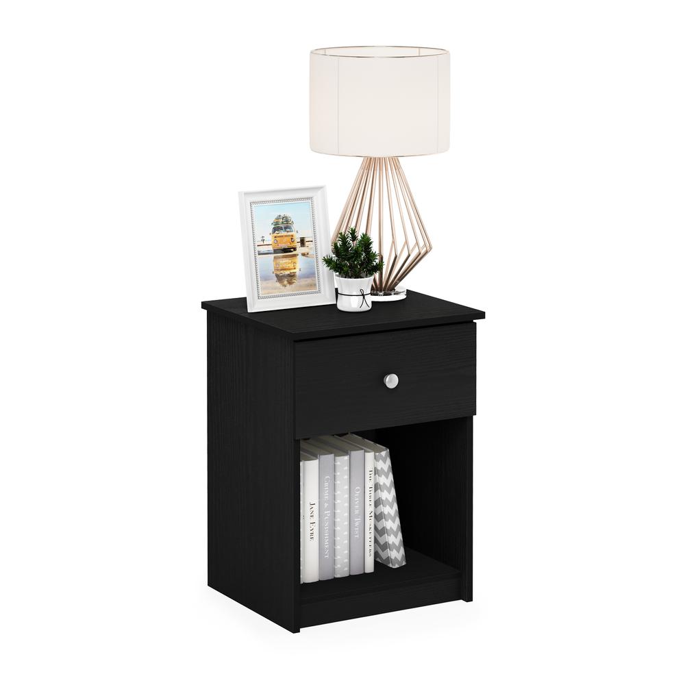 Furinno Lucca Nightstand with One Drawer, Black Oak. Picture 4