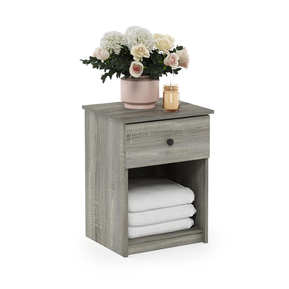 Furinno Lucca Nightstand with One Drawer, French Oak Grey. Picture 4