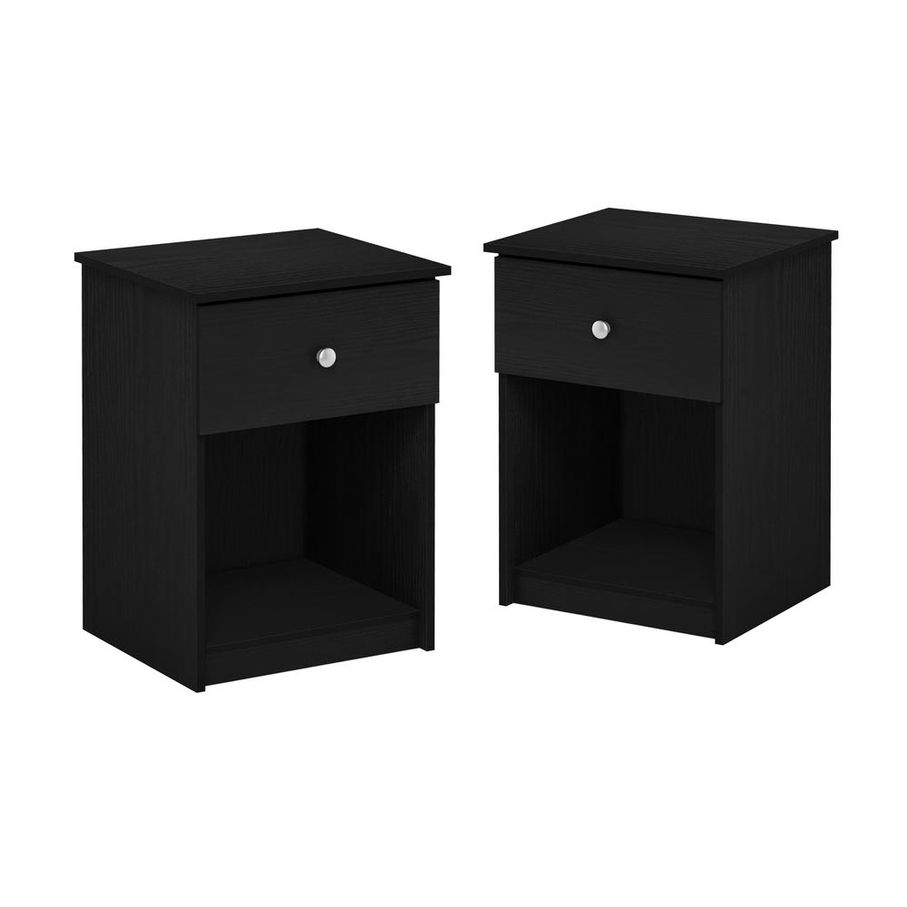 Furinno Lucca Nightstand with One Drawer, Set of 2, Black Oak. Picture 1