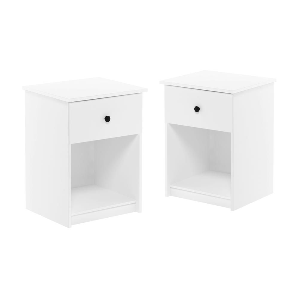 Furinno Lucca Nightstand with One Drawer, Set of 2, White. Picture 1