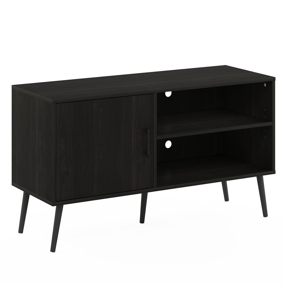 Furinno Claude Mid Century Style TV Stand with Wood Legs, One Cabinet Two Shelves, Espresso. Picture 1