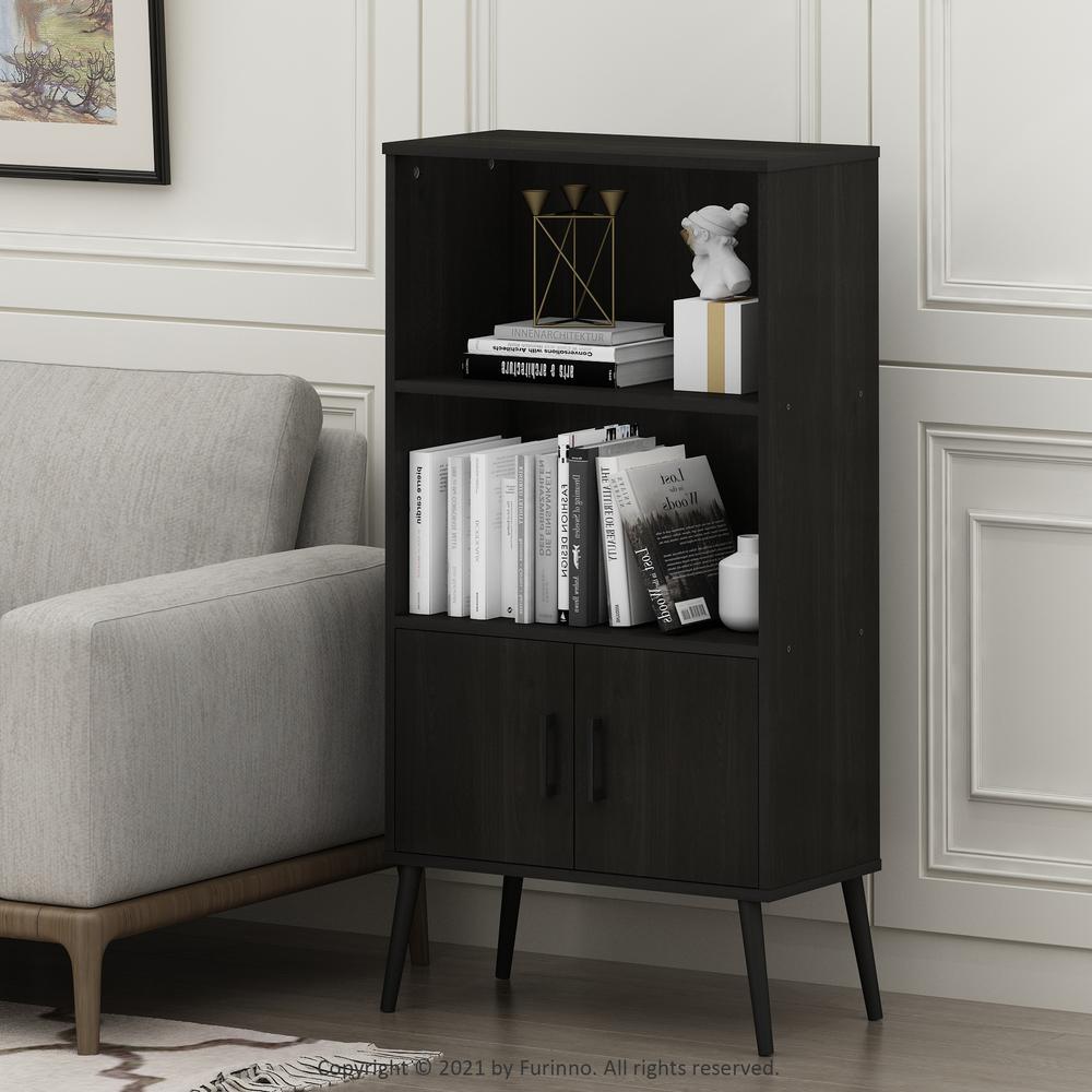 Furinno Claude Mid Century Style Accent Cabinet with Wood Legs, Espresso. Picture 6