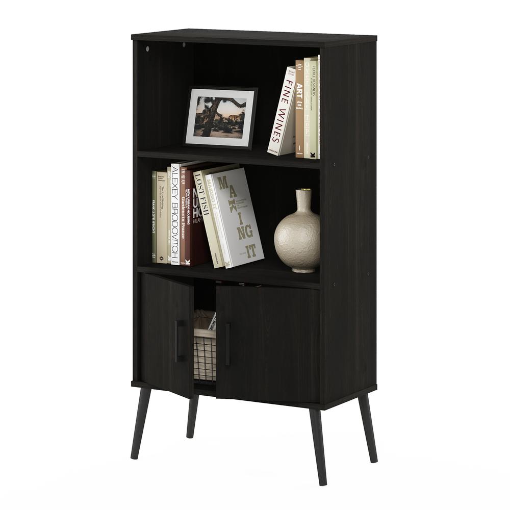 Furinno Claude Mid Century Style Accent Cabinet with Wood Legs, Espresso. Picture 5