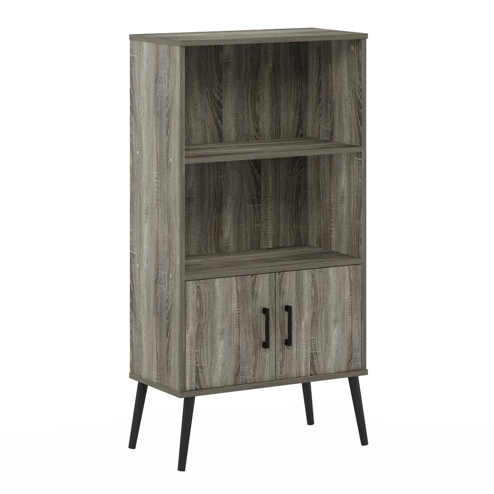 Furinno Claude Mid Century Style Accent Cabinet with Wood Legs, French Oak Grey. Picture 1