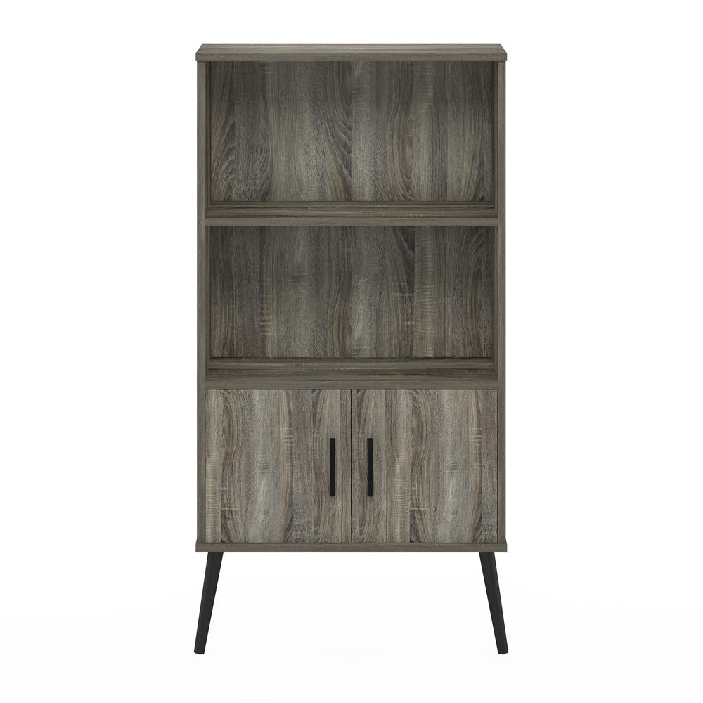 Furinno Claude Mid Century Style Accent Cabinet with Wood Legs, French Oak Grey. Picture 3