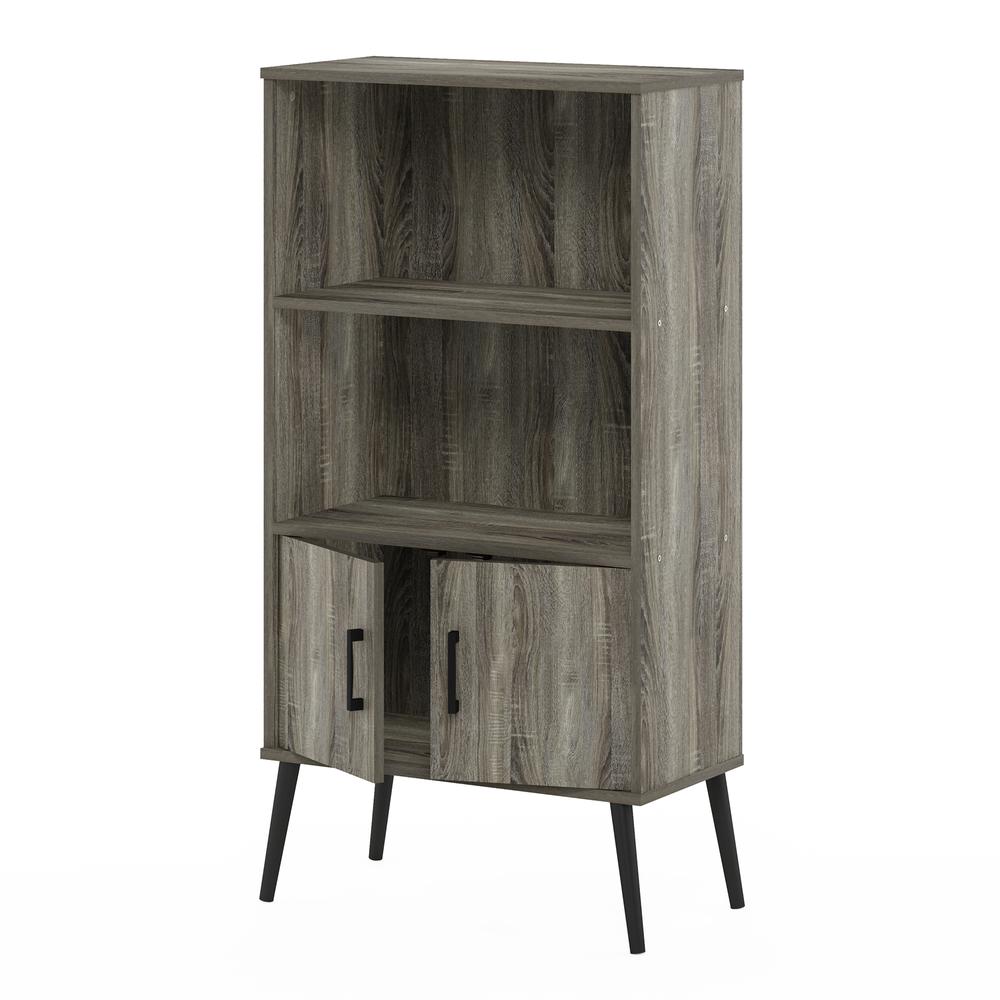 Furinno Claude Mid Century Style Accent Cabinet with Wood Legs, French Oak Grey. Picture 4