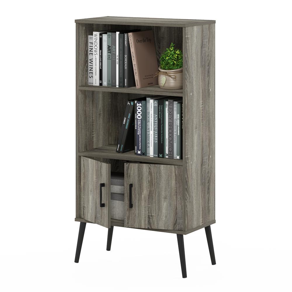 Furinno Claude Mid Century Style Accent Cabinet with Wood Legs, French Oak Grey. Picture 5
