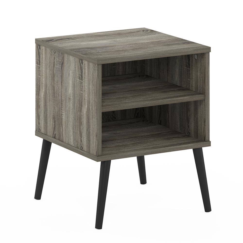 Furinno Claude Mid Century Style End Table with Wood Legs, French Oak Grey. Picture 1