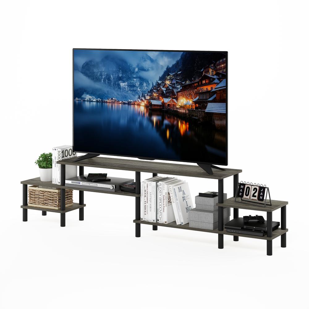 Furinno Turn-N-Tube Grand Entertainment Center for TV up to 80 Inch, French Oak Grey/Black. Picture 4