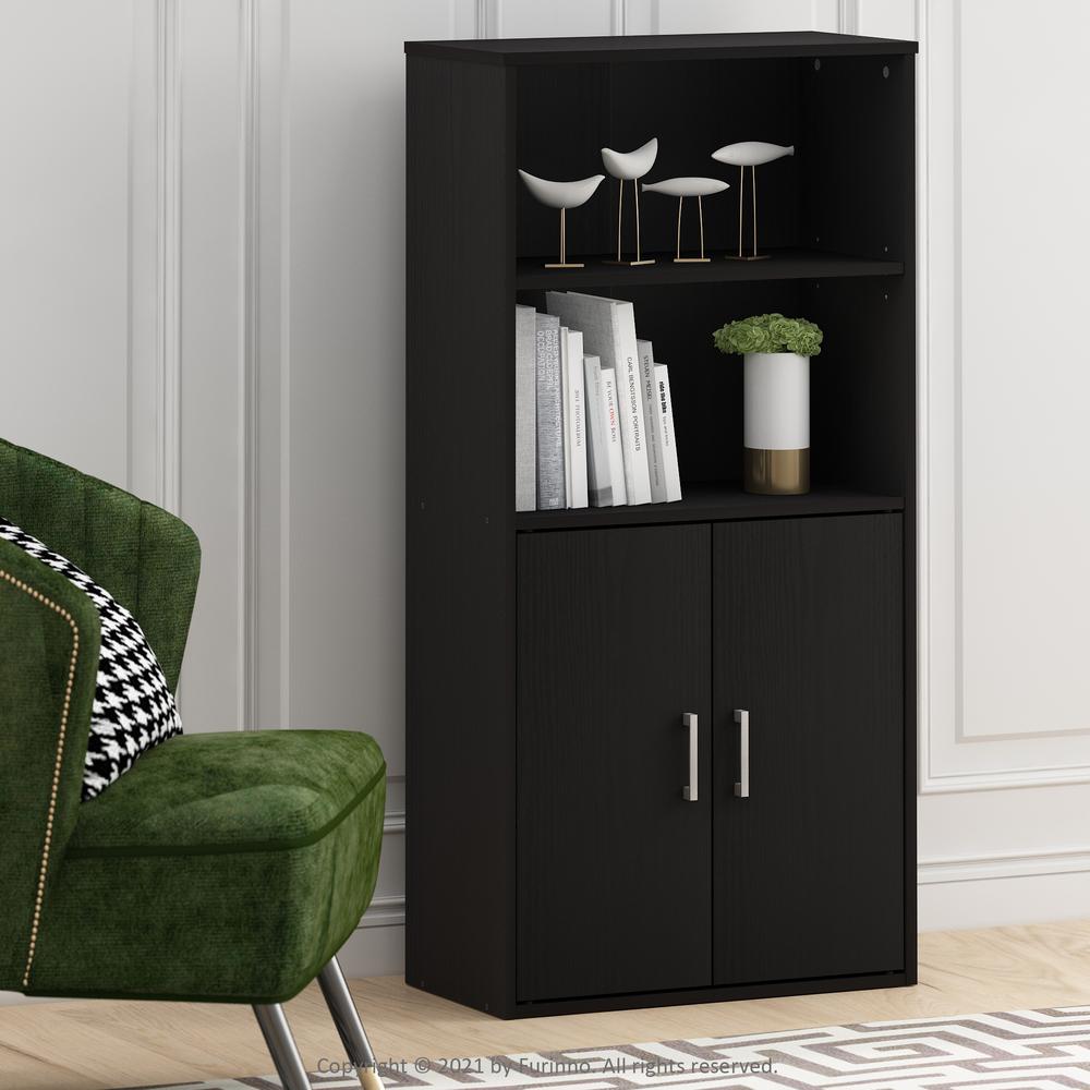 Furinno Pasir Storage Cabinet with 2 Open Shelves and 2 Doors, Black Oak. Picture 6