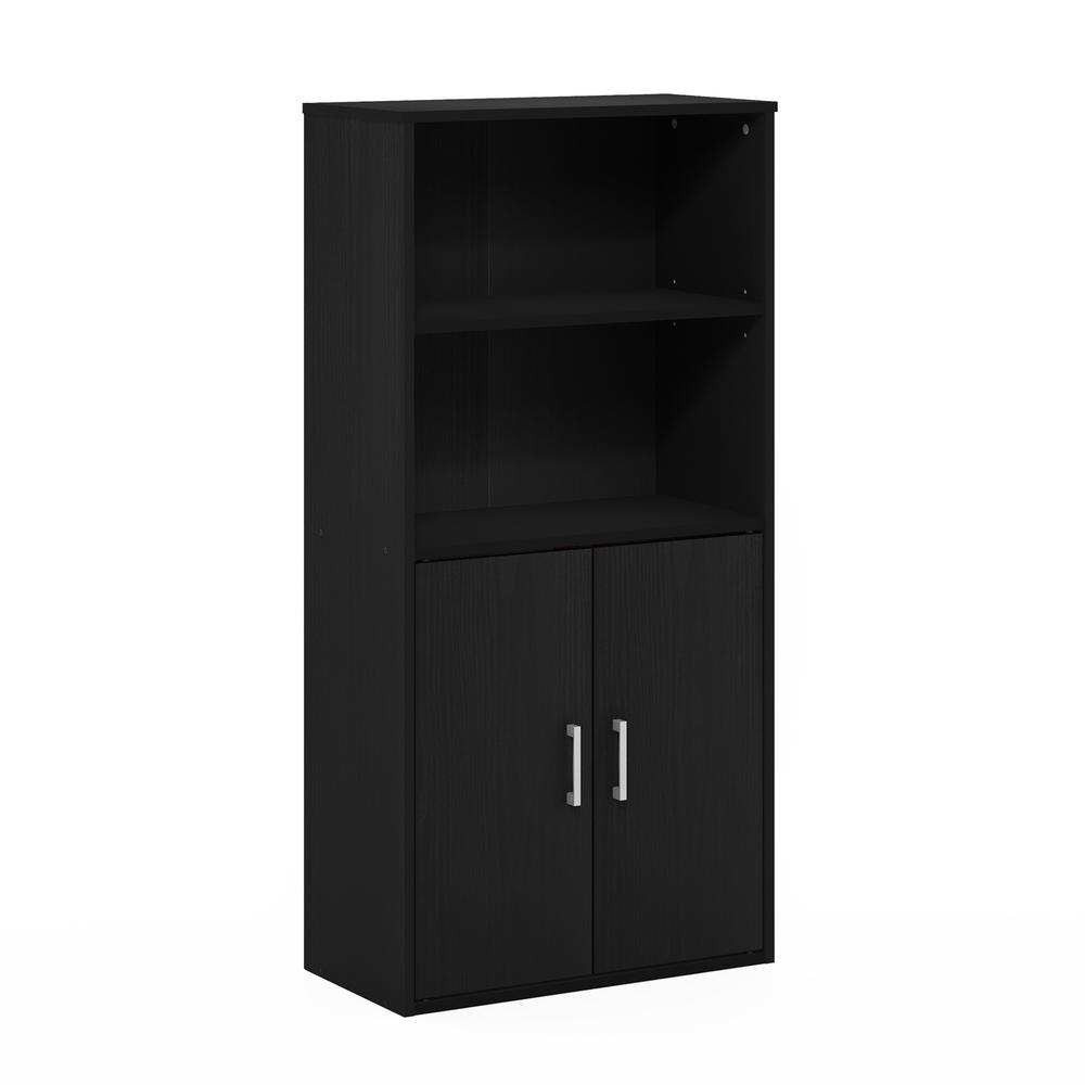 Furinno Pasir Storage Cabinet with 2 Open Shelves and 2 Doors, Black Oak. Picture 1