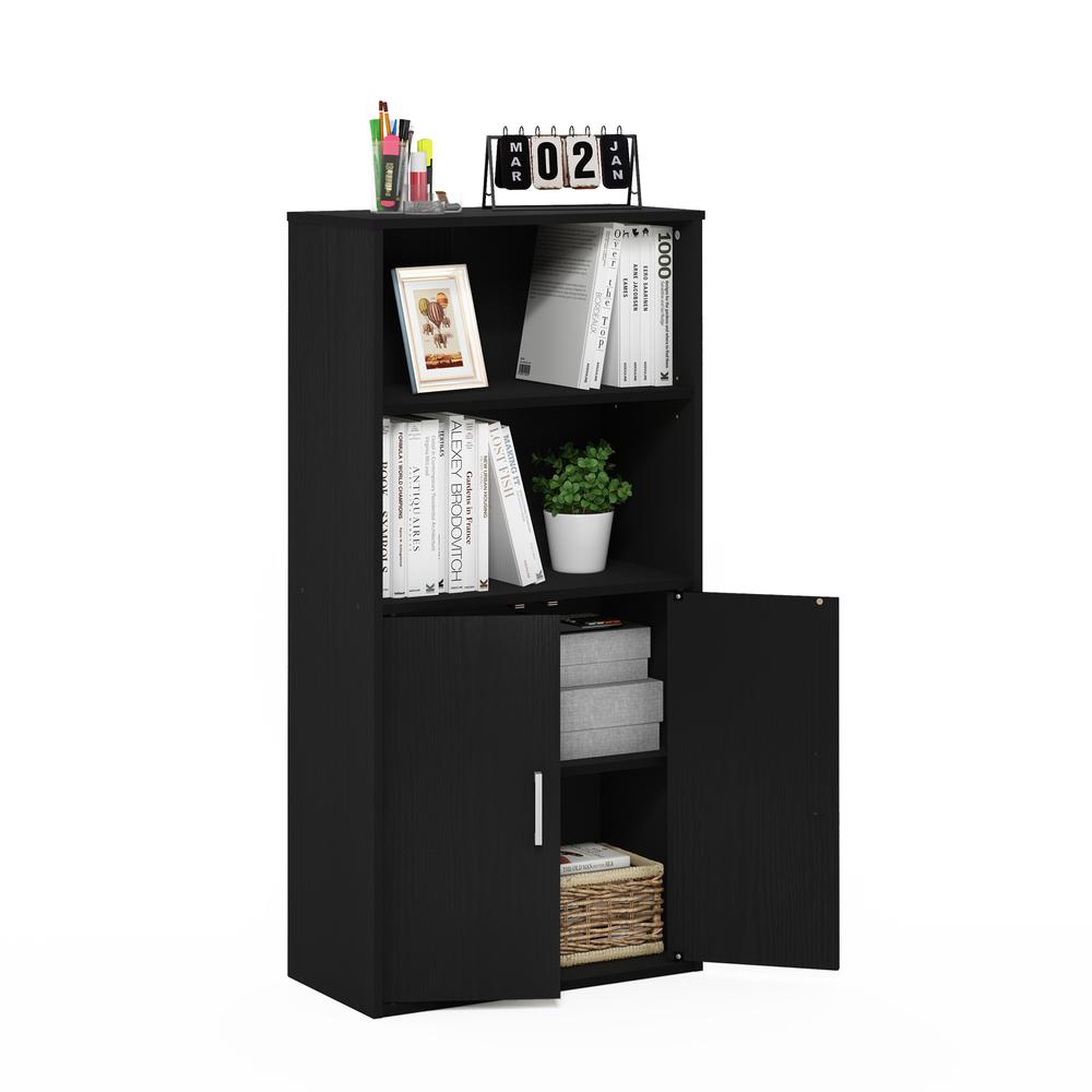 Furinno Pasir Storage Cabinet with 2 Open Shelves and 2 Doors, Black Oak. Picture 5