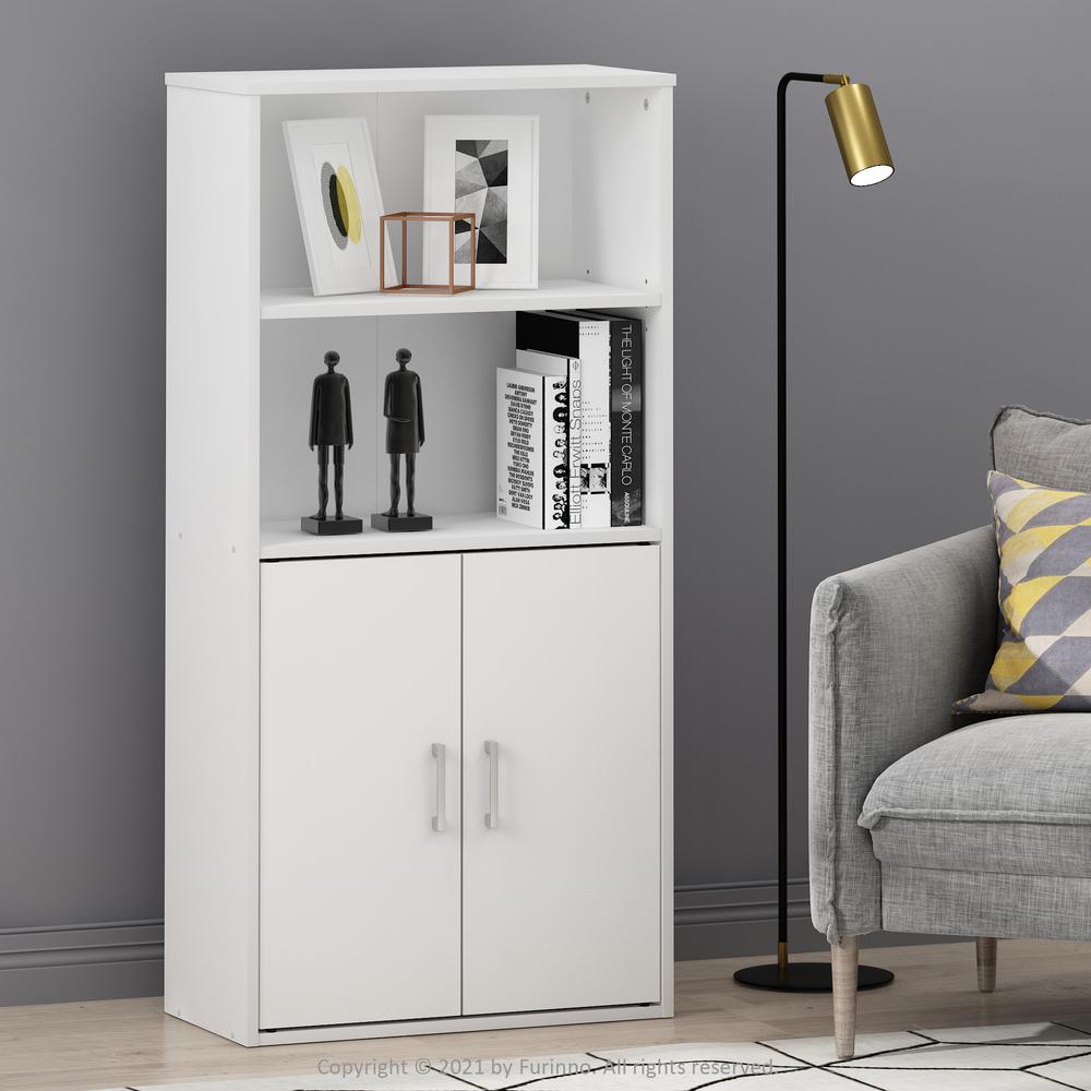 Furinno Pasir Storage Cabinet with 2 Open Shelves and 2 Doors, White. Picture 6