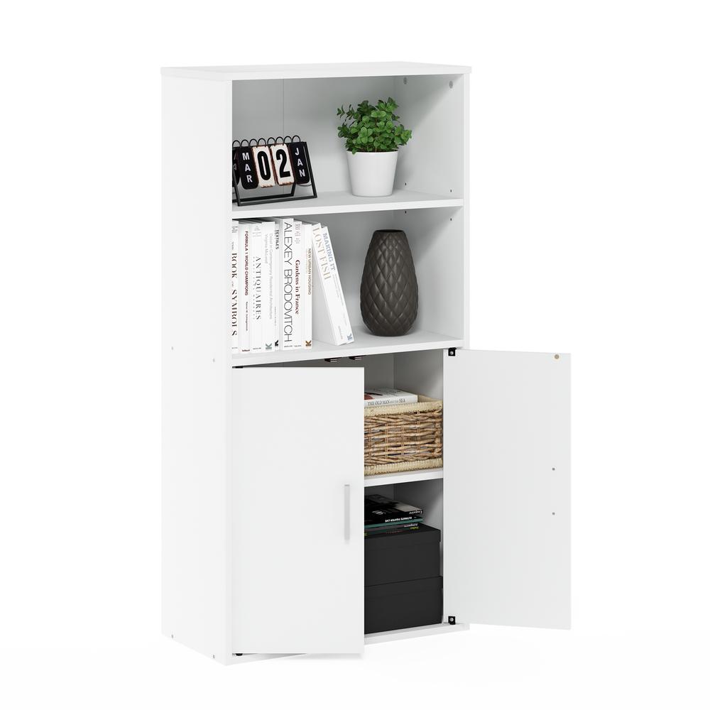 Furinno Pasir Storage Cabinet with 2 Open Shelves and 2 Doors, White. Picture 5