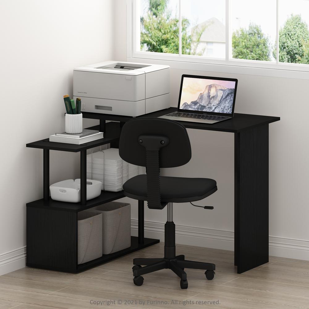 Furinno Moore L-Shape Computer Desk with 3-Tier Shelves, Americano/Black. Picture 9