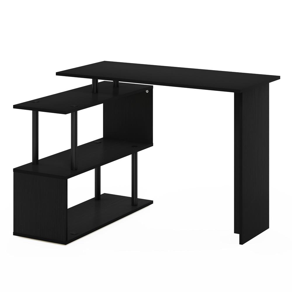 Furinno Moore L-Shape Computer Desk with 3-Tier Shelves, Americano/Black. Picture 1