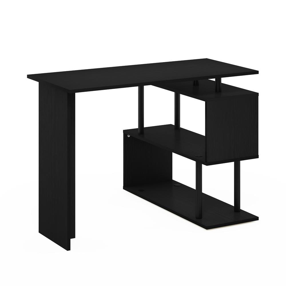 Furinno Moore L-Shape Computer Desk with 3-Tier Shelves, Americano/Black. Picture 4