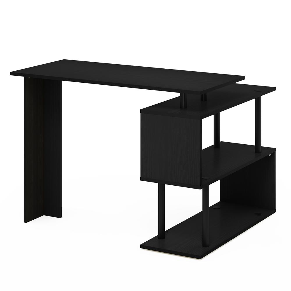 Furinno Moore L-Shape Computer Desk with 3-Tier Shelves, Americano/Black. Picture 5